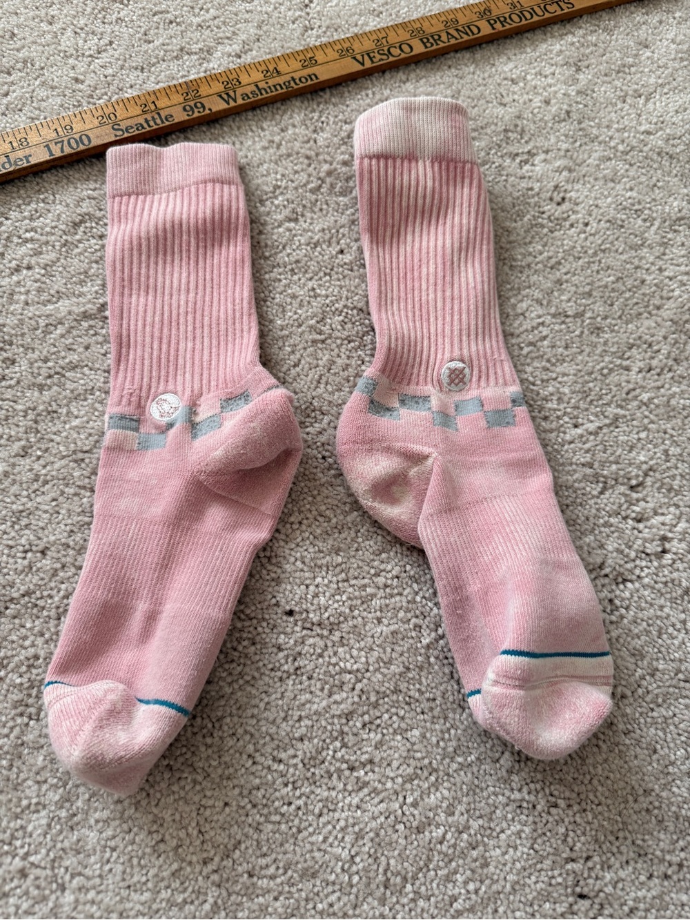 Stance Pink Crew Socks with Gray Checker Accent